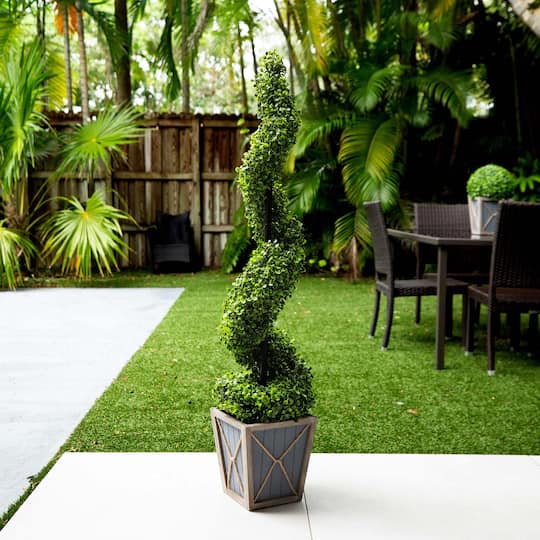 4ft. LED UV Resistant Boxwood Spiral Topiary Tree in Decorative Planter